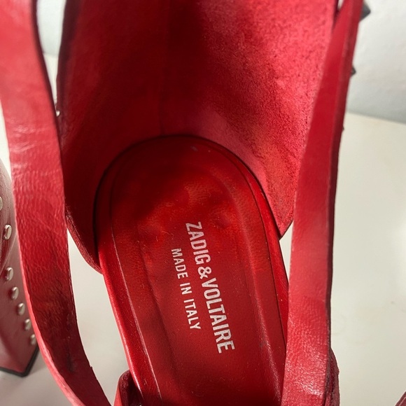 ZADIG & VOLTAIRE May Spikes Red Leather Heel Sandals - Picture 12 of 16